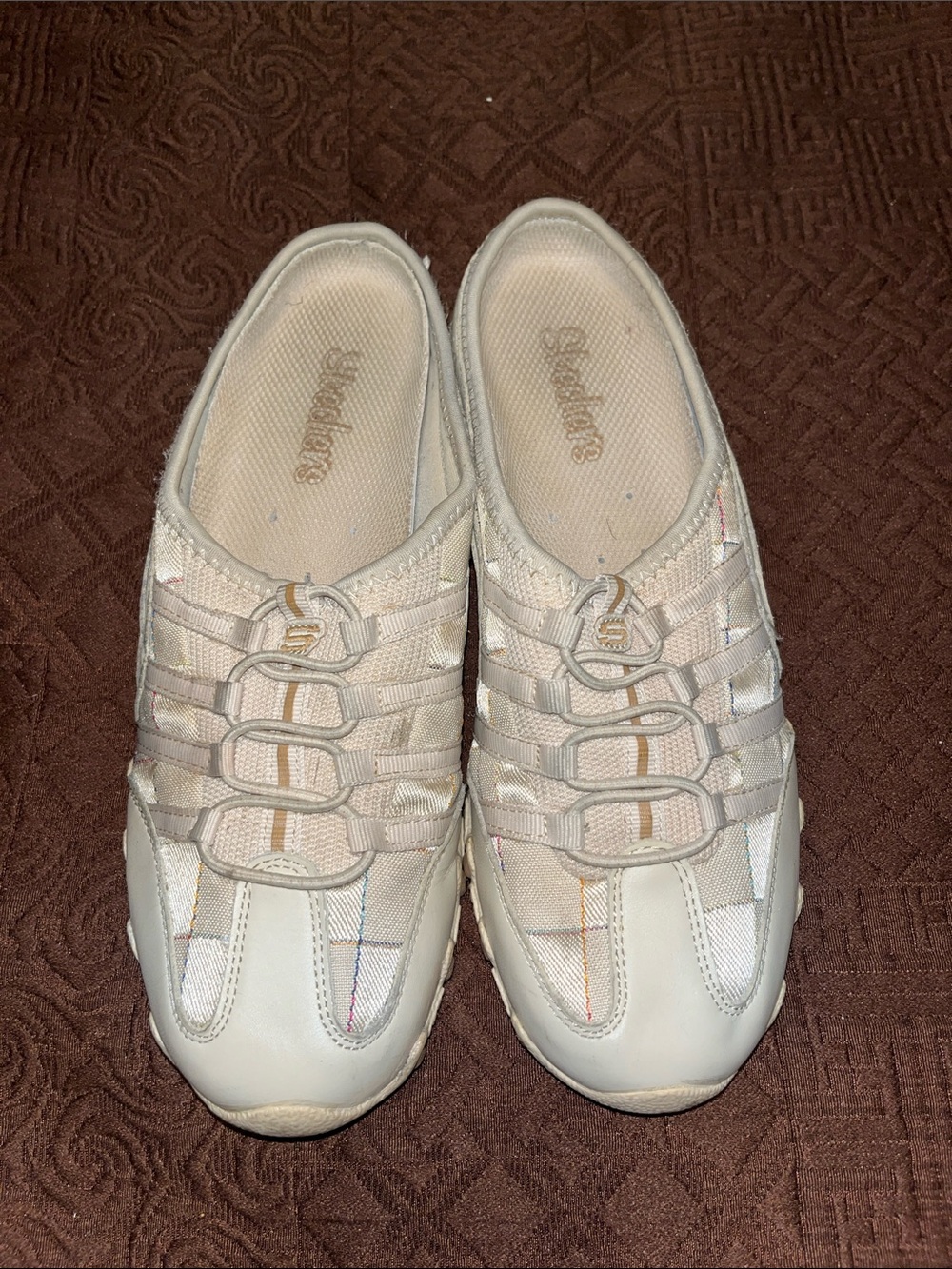 Skechers Women’s Slip-On Sneakers in Off-White with Subtle Multicolor Stitching